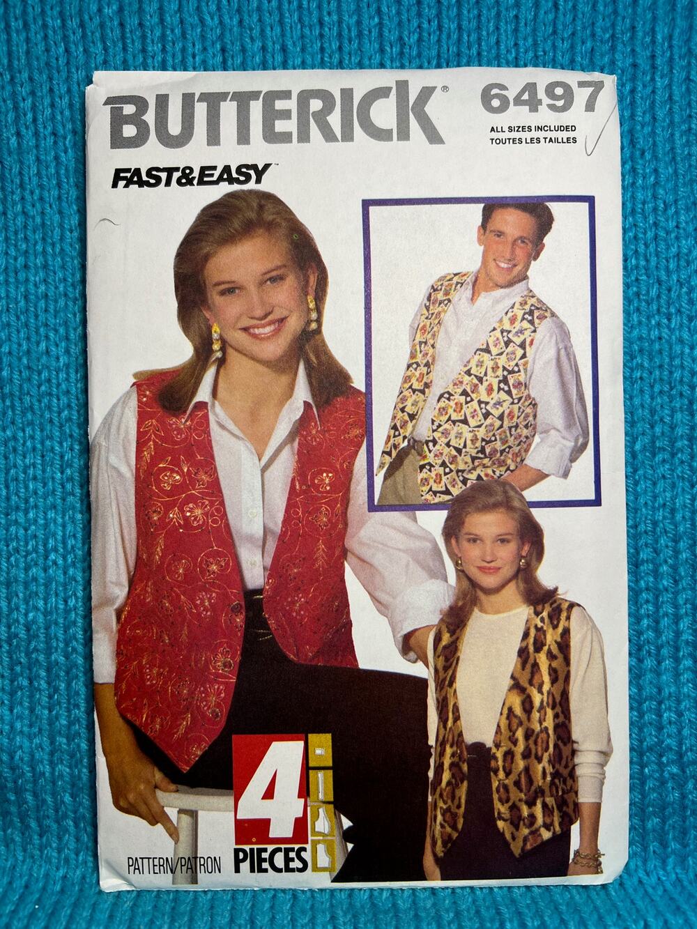 Butterick sewing pattern 6497 vest 1990s size XS-XL